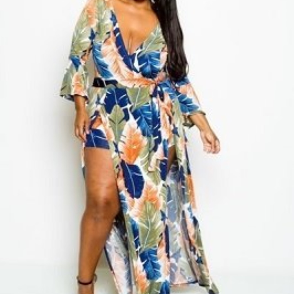 Beautiful Romper with slit skirt plus size